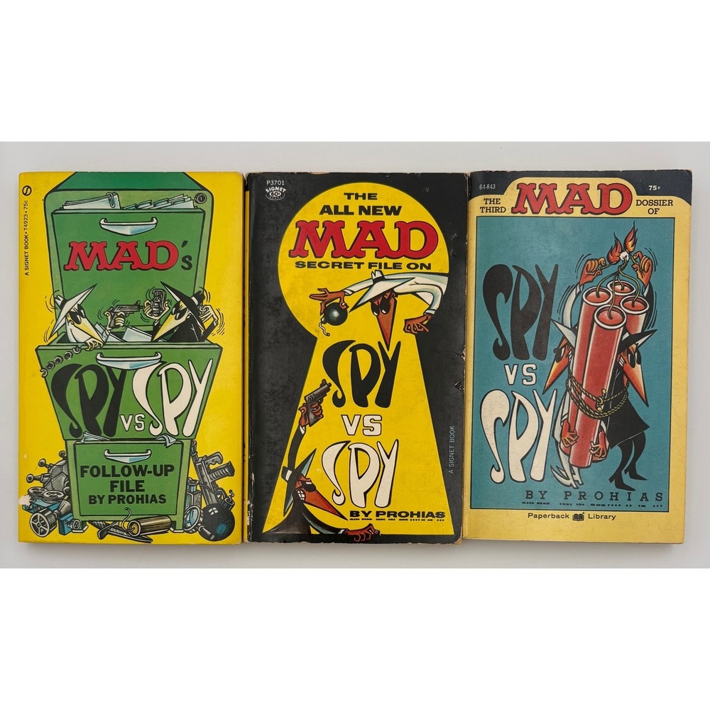 Vintage MAD Spy vs Spy Paperback Lot 3 Prohias 1965-72 1st Print